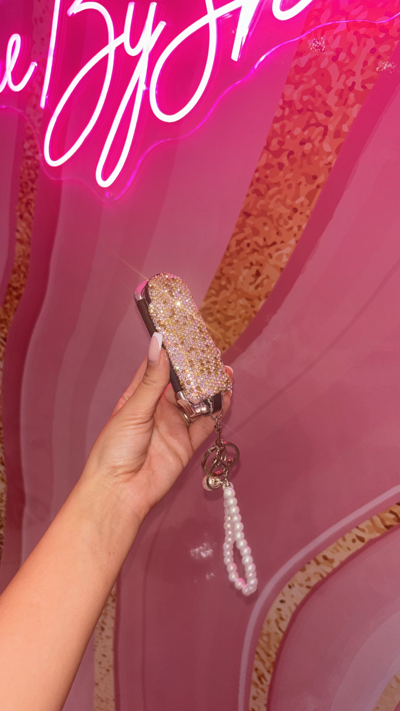 Champagne Rhinestone Hairbrush Keychain