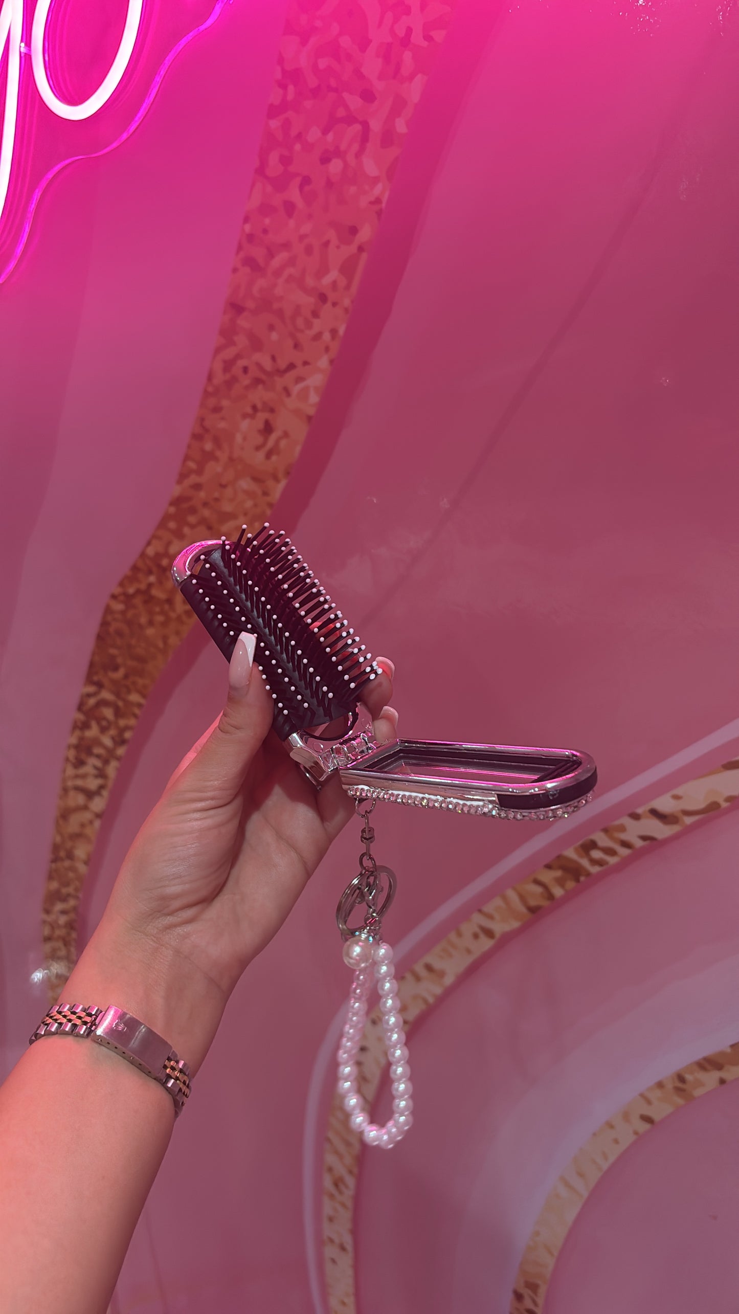 Silver Rhinestone Hairbrush Keychain