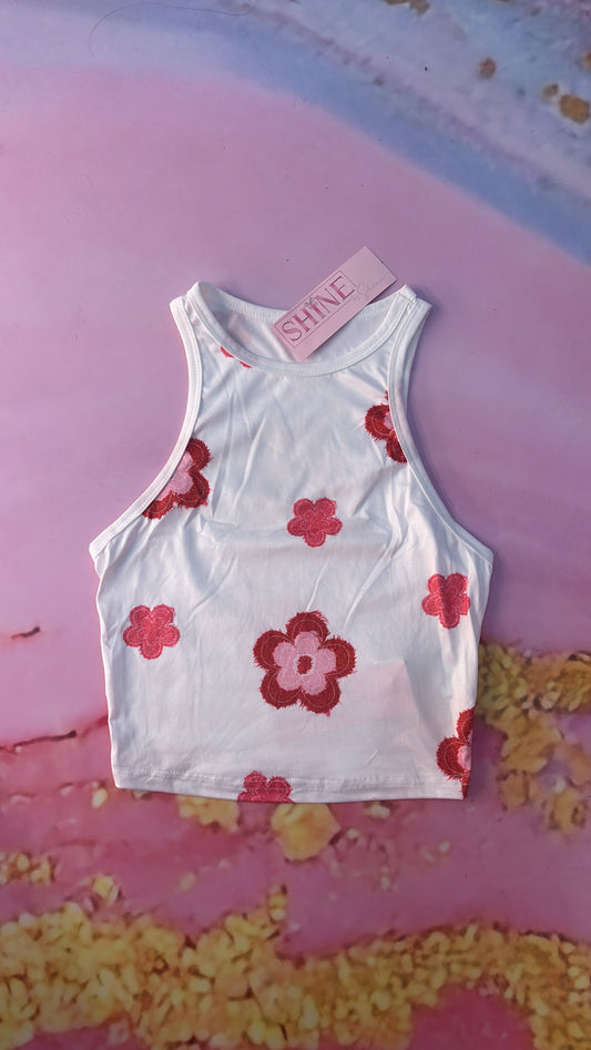 Pink & Red floral Crop Top