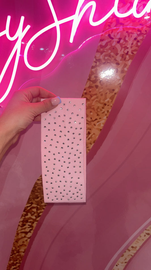 Soft Pink Rhinestone Stretch Headband